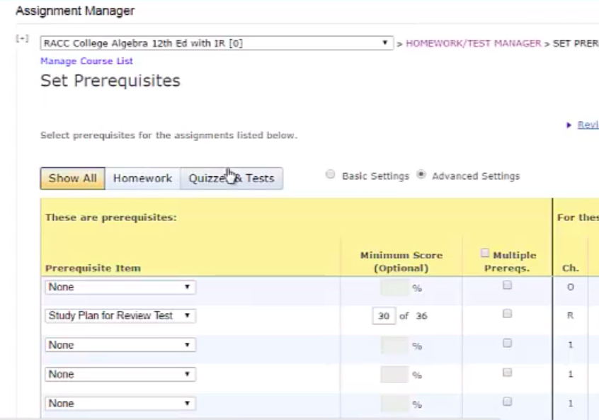 Using prerequisites